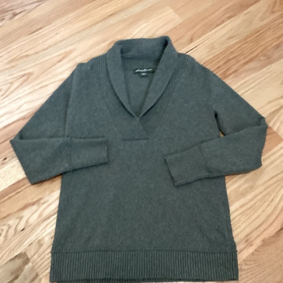 Eddie Bauer Shawl Collar Sweater Womens M Wool blend olive green warm cozy - Picture 1 of 10